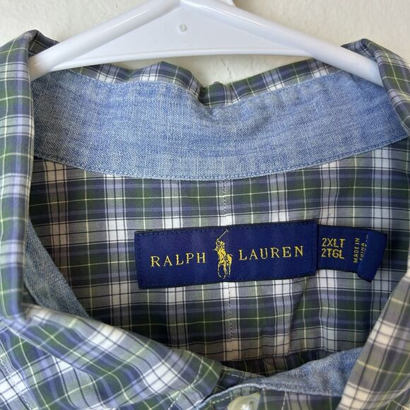 Ralph Lauren Shirt Mens 2XLT Plaid Button Down Short Sleeve Blue Pony Casual - Picture 5 of 13